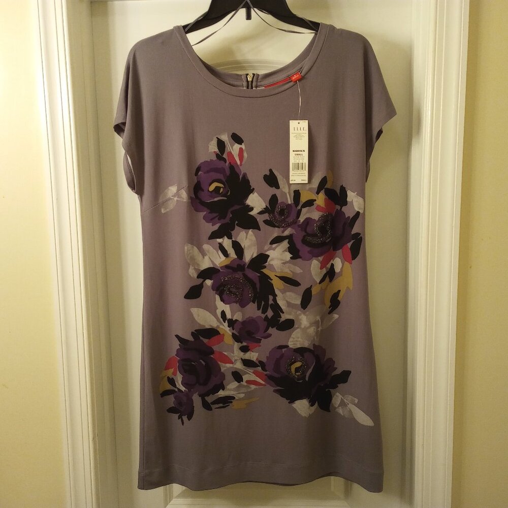 NWT Elle Floral Bead-Embellished Tunic, Scoop Neck & Back Zipper Closure, Size S